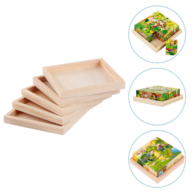 5pcs Blocks Puzzle 3d Wooden Wooden Tray Square Wooden Serving Platter  Blocks Puzzle Tray - AliExpress